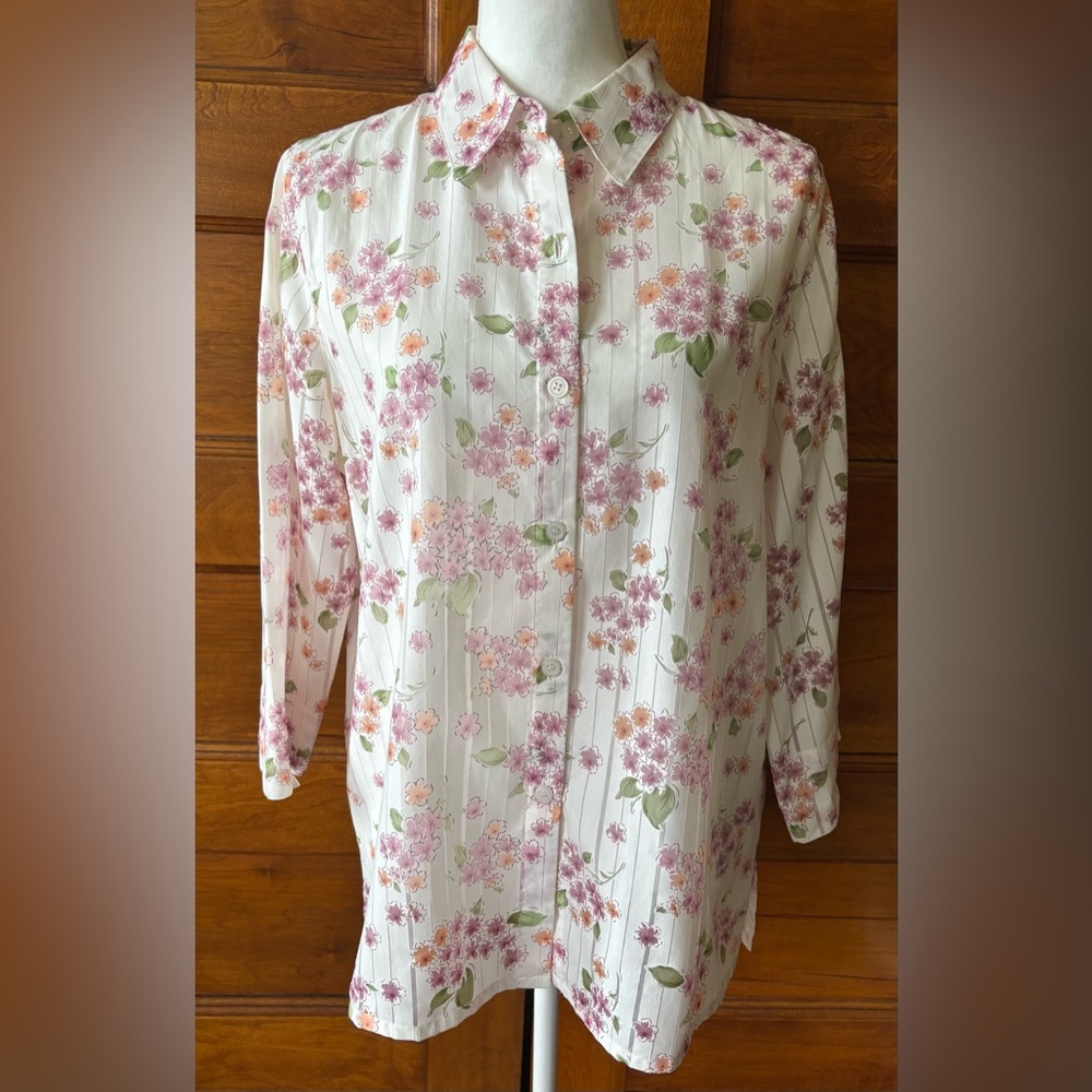 Alfred Dunner Pink Floral Button Down Shirt